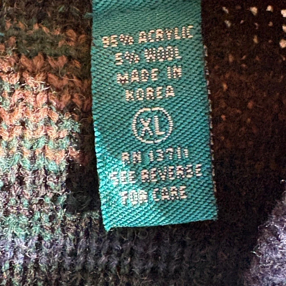 Claybrooke Men's XL Knit Cardigan Sweater Blue Green Abstract Button Front